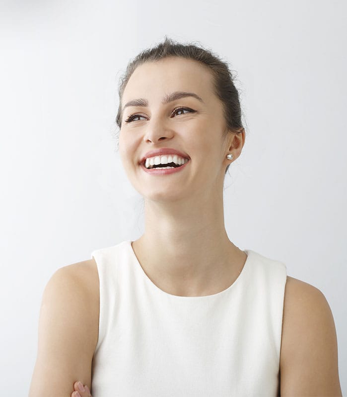 woman in white smiling